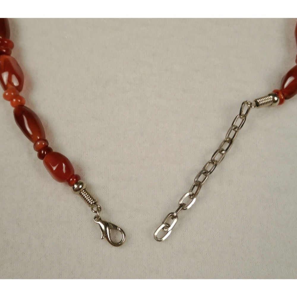 Vintage Carnelian Agate Beaded Necklace Red Orange Natural Stone Adjustable 20" - Picture 3 of 4